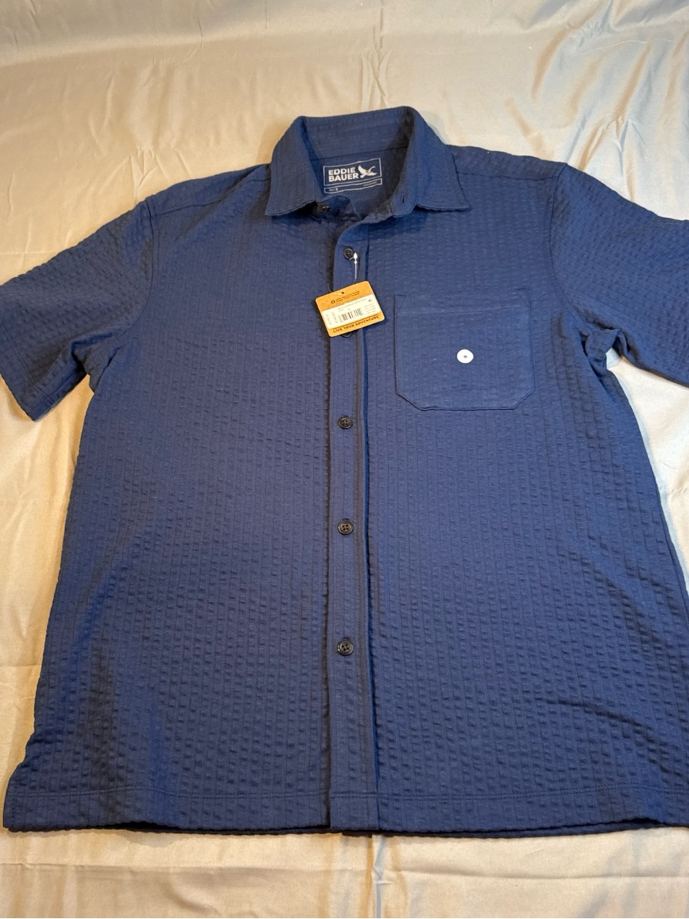 Eddie Bauer Navy Textured Short-Sleeve Button-Down Shirt